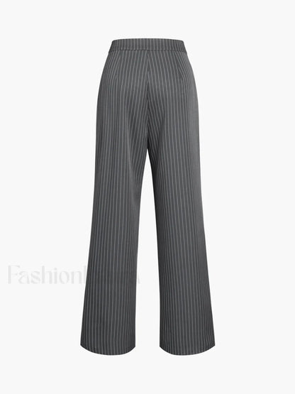 Pinstripe Pleated Wide Trendy Leg Dress Pants