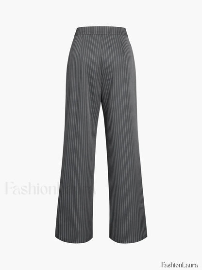 Pinstripe Pleated Wide Trendy Leg Dress Pants