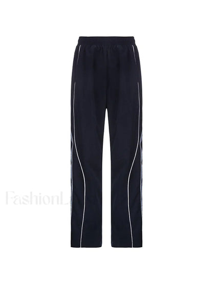 Piping Detail Wide Leg Track Pants