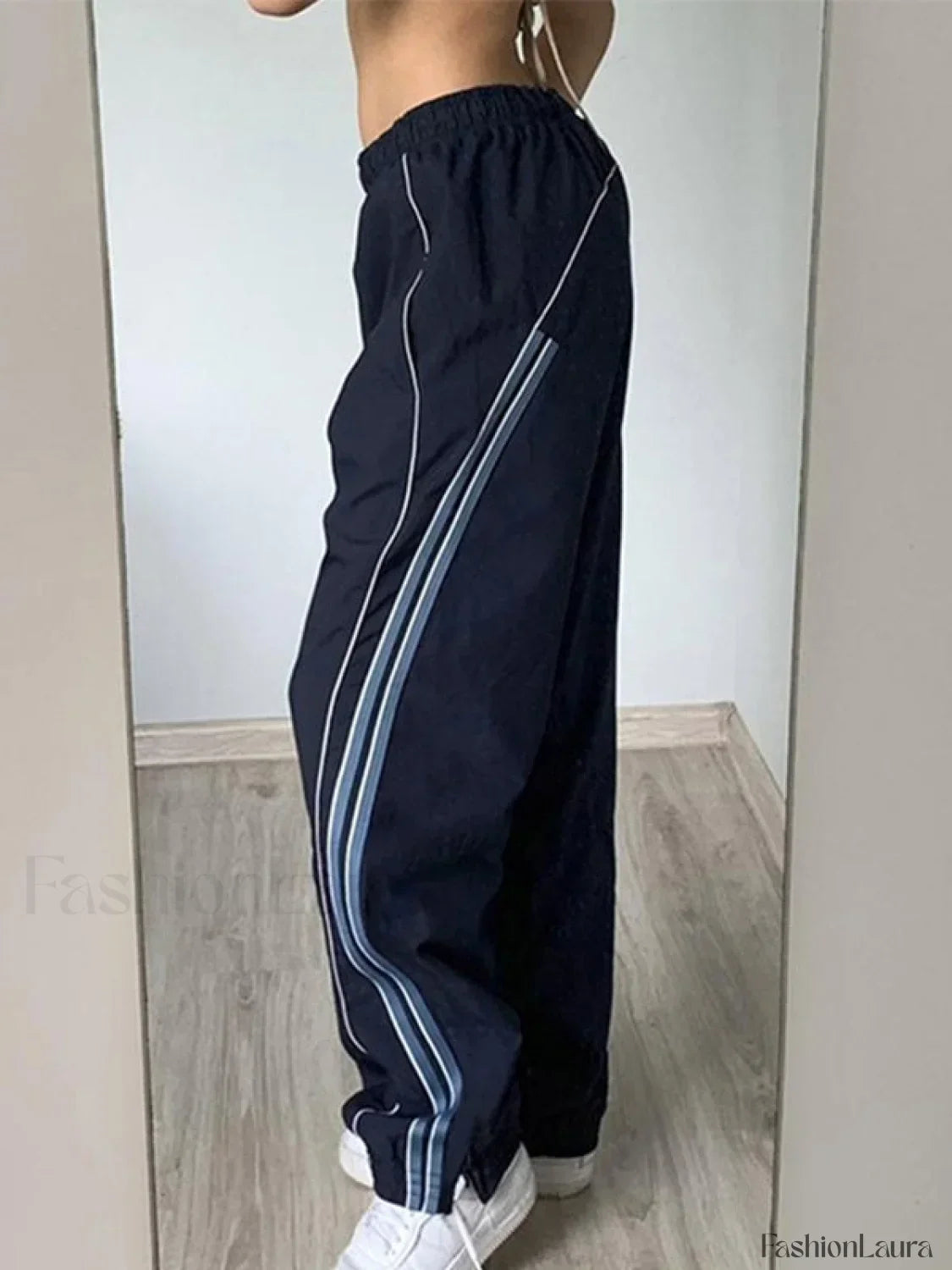 Piping Detail Wide Leg Track Pants