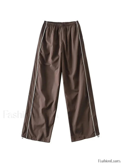 Piping Detail Wide Leg Track Pants