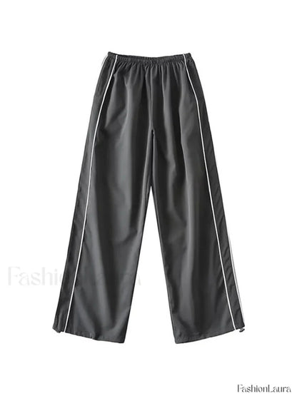 Piping Detail Wide Leg Track Pants