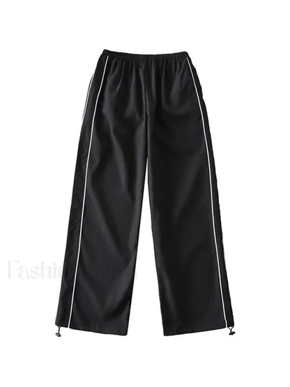 Piping Detail Wide Leg Track Pants