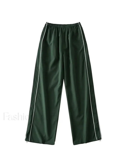 Piping Detail Wide Leg Track Pants