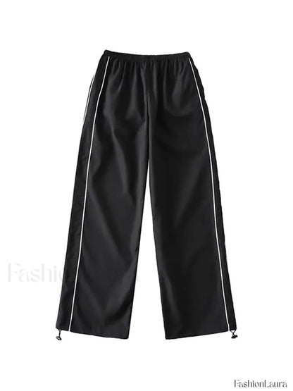 Piping Detail Wide Leg Track Pants