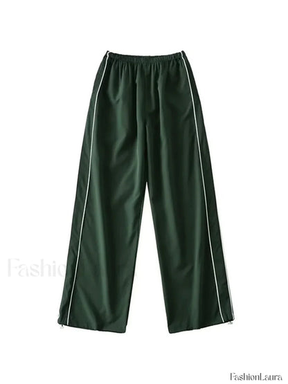 Piping Detail Wide Leg Track Pants