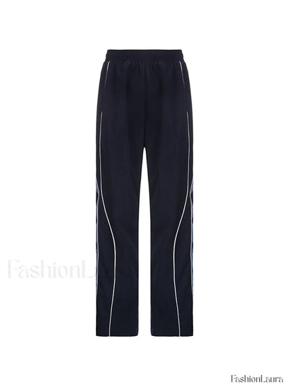 Piping Detail Wide Leg Track Pants