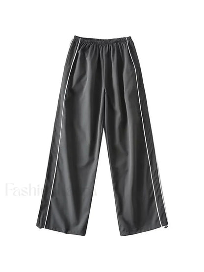 Piping Detail Wide Leg Track Pants