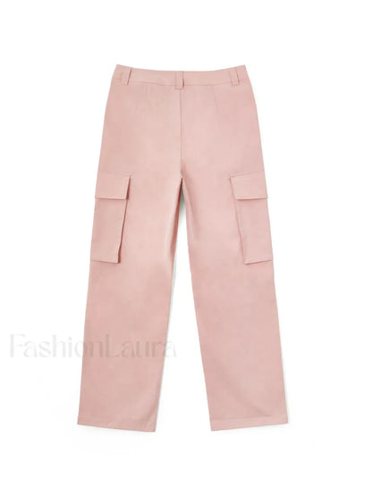 Ruched Pink Straight Leg Cargo Pants