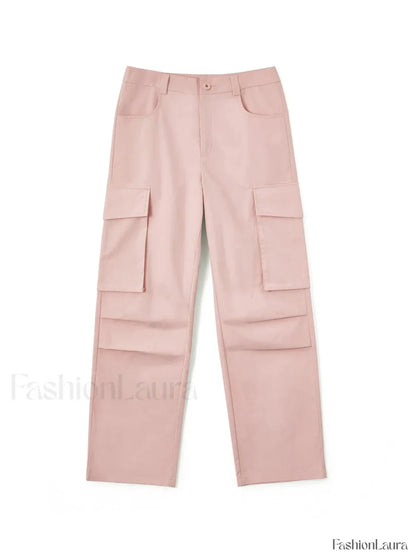Ruched Pink Straight Leg Cargo Pants