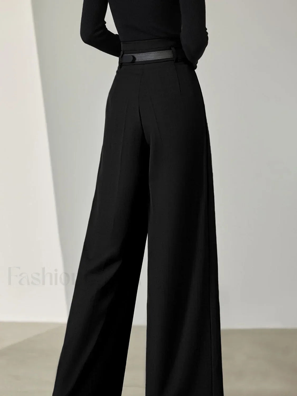 Solid Belted Pleated Trendy Wide Leg Pants