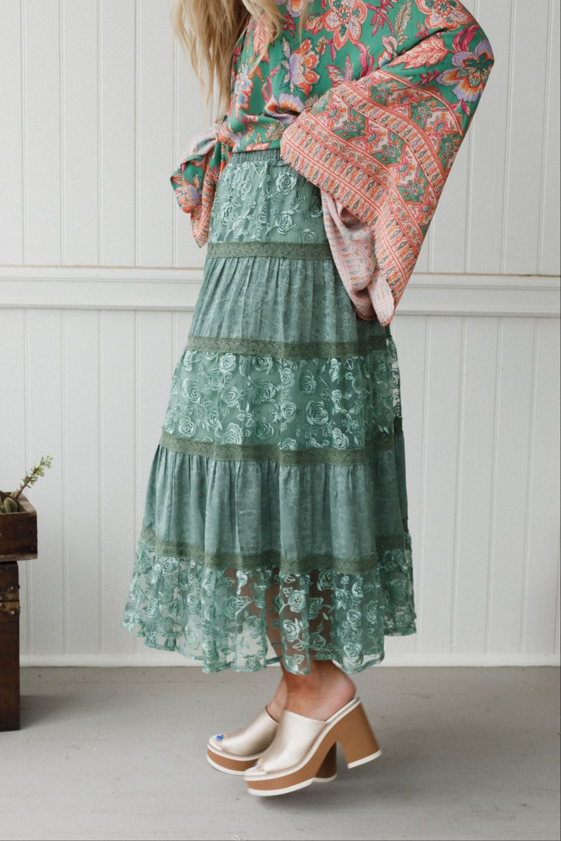 Lace Horizon Maxi Skirt - Sage - Pre Order