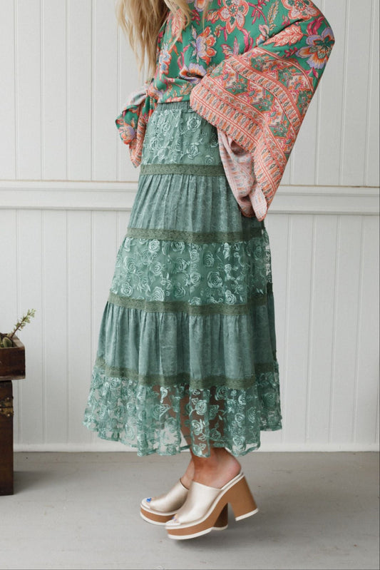 Lace Horizon Maxi Skirt - Sage - Pre Order
